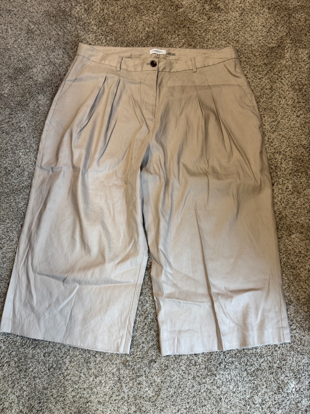 Calvin Klein Beige Linen-Blend Wide Leg Capris